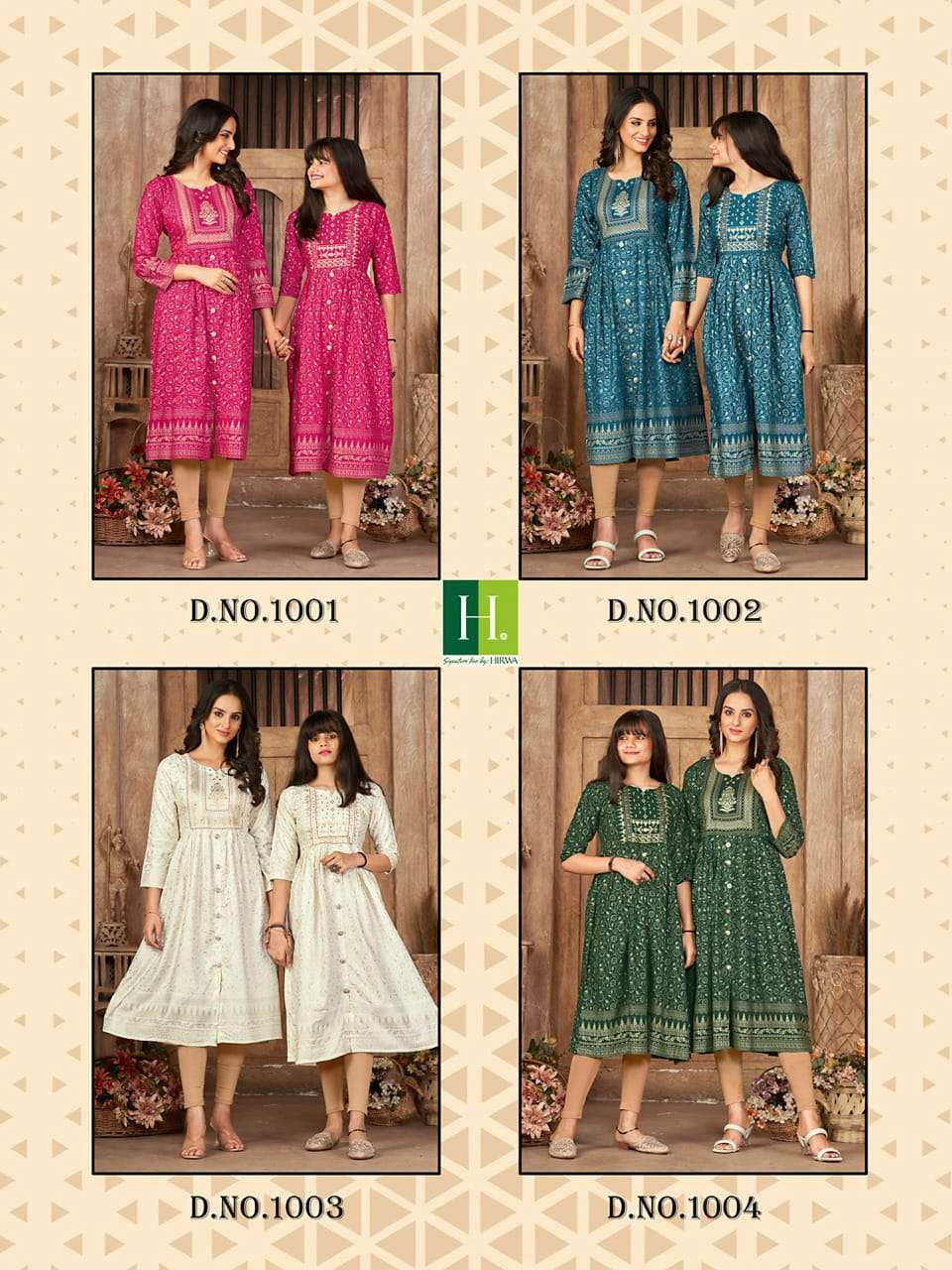 ME & MOM SERIES 1001 TO 1008 KURTI BY HIWA DESIGNER WITH PRINTED RAYON MOM AND DAUGHTER KURTI COMBO ARE AVAILABLE AT WHOLESALE PRICE